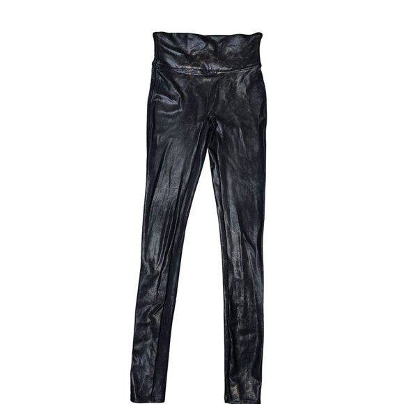 Spanx Faux Leather High-Waisted Leggings XS Black Shiny Stretchy Material Versat - Picture 1 of 6
